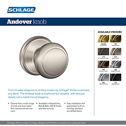 Schlage Andover Hall/Closet Passage Door Knob, Satin Nickel - image 2