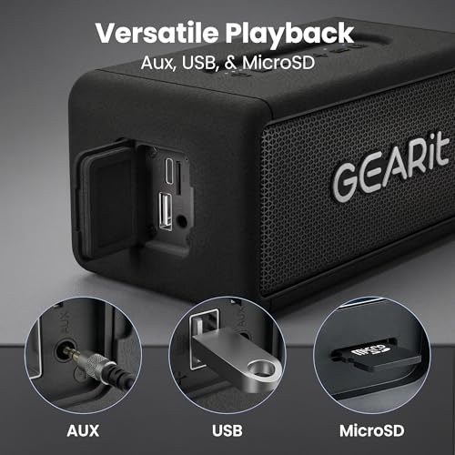 Image of GEARit Portable Wireless Speaker | 40W Bluetooth Speaker V5.3 Deep Bass | IPX6 Waterproof TWS Pairing 15H Playtime Aux /USB /MicroSD for Camping Beach Party Garage RV Birthday Gifts