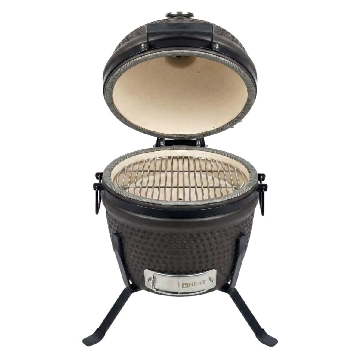 HEAT Premium Kamado Grill Fyregg – ceramiczny grill czarny – w zestawie z ruchomą podstawą, stołami bocznymi i kamieniem deflektorowym – profesjonalny grill na węgiel drzewny i smoker (brązowy, 30 cm)