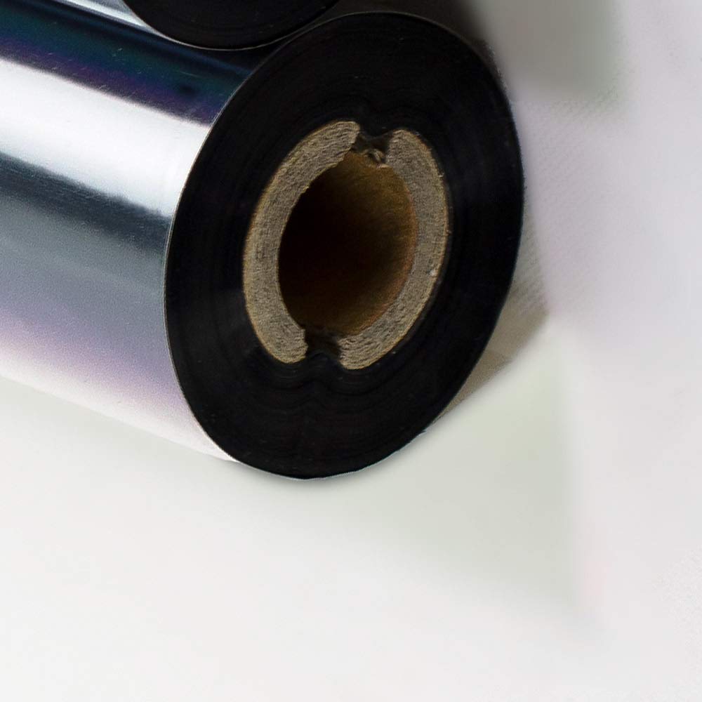 10 Rollen - Thermotransferfolie mit NUT 1/2 Zoll (ca. 13mm) HARZ Premium Qual: 318 | 110mm x 74m (Breite x Länge) | Farbe: schwarz | Thermotransfer Farbband für Desktopdrucker | HUTNER