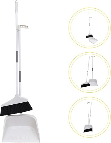 Miniatura 8 de 1 juego de recogedor de escoba con mango vertical recogedor kit de limpieza de baño, kit de recogedor de mango largo, recogedor de polvo de mango