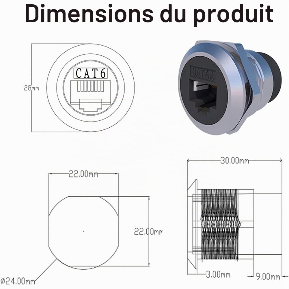 PENGLIN 5PCS RJ45 CAT6 Connecteur pour montage en panneau, Cat6 8P8C Ethernet LAN Coupleur de câble à passage direct Adaptateur d'extension femelle-femelle avec capuchon étanche/poussière