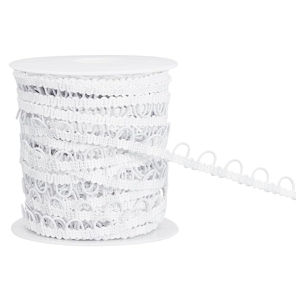 BENECREAT 22,5 m di nastro intrecciato in nylon con asole elastiche, cordino bianco con bottoni per corsetti, cordino elastico con bottoni per abiti da sposa, decorazioni per costumi e cucito, 12 mm