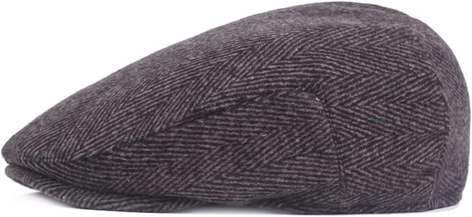 Grey Beret Cap Striped Herringbone Flat Hat for Men British Hats and Caps