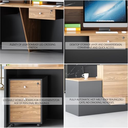 Modern Reception Desk with Counter,Large Front Desk Reception Counter with 2 Lockable Drawers and 2 Mobile Storage Cabinets,Receptionist Desks for Office,Salon,or Retail,L Shaped Checkout Counter