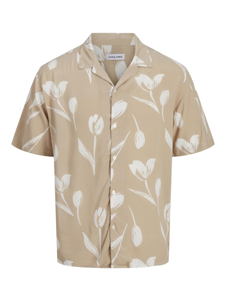 Jack & Jones Men's Oxford Tan Jjejeff Charge Resort Shirt Ss Sn Short Sleeve Shirt, Xl