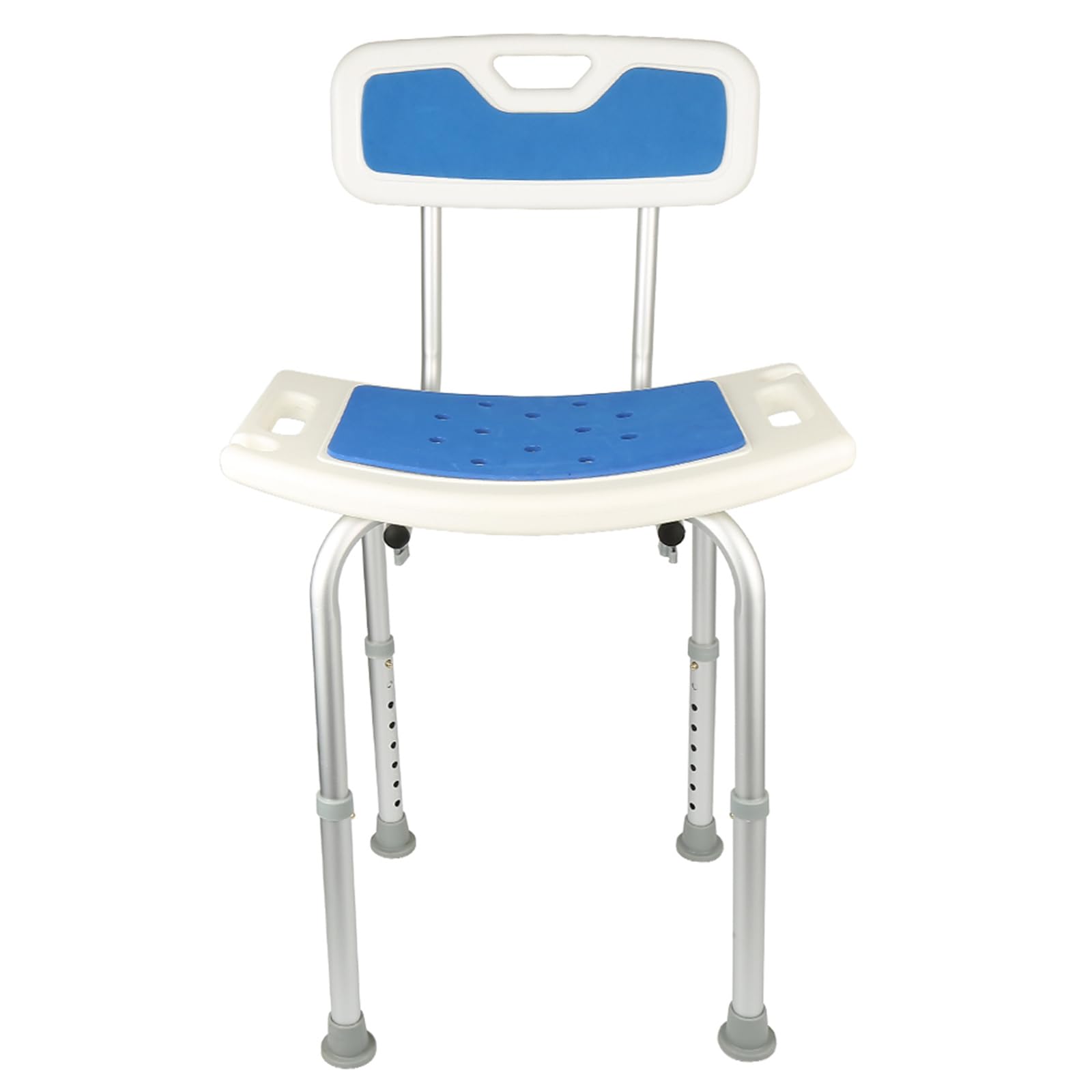 Homewell - Silla de ducha, asiento de ducha con respaldo, asiento de baño curvado con orificio de fuga, altura ajustable, apta para todas las personas, facilitando el baño