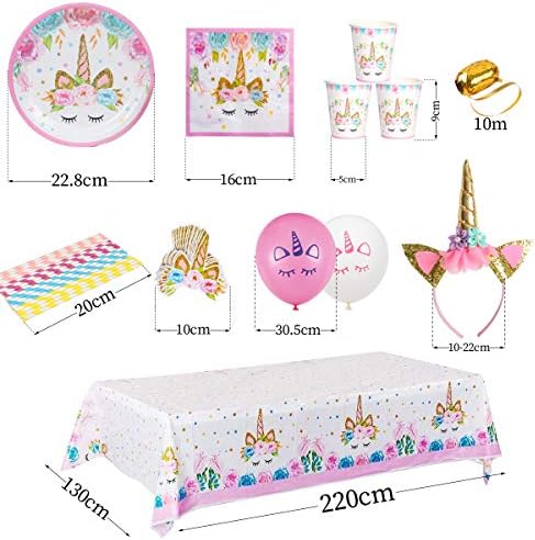 16 Guests Unicorn Party Supplies Unicorn Party Plates Cups and Napkins Table Cloth Balloons Banner Headband Unicorn Paper Plates Straws Pink Unicorn Birthday Party Decorations for Girls