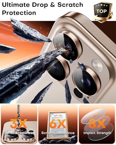 Image of TOCOL for iPhone 16 Pro Max Camera Lens Protector /iPhone 16 Pro Camera Lens Protector Tempered Glass HD Individual Scratch Resistant Cover Accessories Case Friendly 2 Pack(Rose Gold)