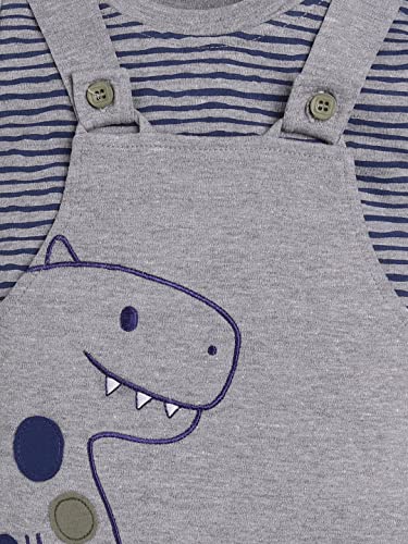 Image of BABY GO Cotton Dungaree Style Short Sleeve Romper for Baby Boys | Cute Striped Jumpsuit with Snap Buttons | Newborn Summer Bodysuit