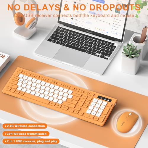 Image of Wireless Keyboard and Mouse Combo, Full-Sized Wireless Keyboard and Adjustable DPI Mouse, 2.4GHz USB Receiver, Keyboard and Mouse for PC, Windows, Desktop, Laptop (Orange-B)