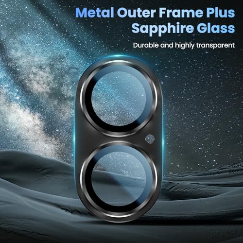 Image of Uyiton Compatible with iPhone 17 Camera Lens Protector - [Not Easy to Break][Strong Adsorption][Case-Friendly] Metal Tempered Glass Rear Camera Screen Cover - Black