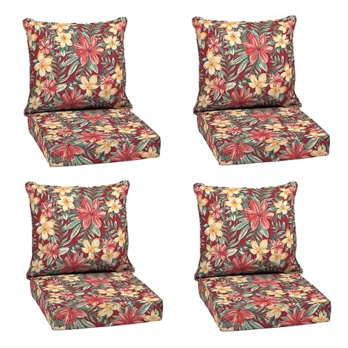 Image of Arden Deep Seat Outdoor Chair Cushion Set (4-Pack), 24 in x 24 in, Weather-Proof, Rain-Proof, Fade Resistant Patio Cushion Set for Chair, Sofa, and Couch Ruby Clarissa