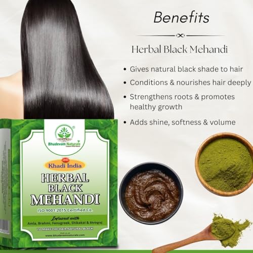 Image of Khadi Organic Black Mehandi Ultimate Henna Hair Color for Rich, Deep Tones & Softness | Hair Colour, 100% Pure and Natural | | Smooth, Shiny & Long Lasting Black Hair Colour - Pack of 4