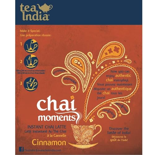 Tea India Chai Moments Cinnamon Chai Tea Instant Latte Mix Flavorful Blend Of Premium Black Tea, Cinnamon & Natural Ingredients Traditional Indian Tea Individually wrapped 10 Sachets