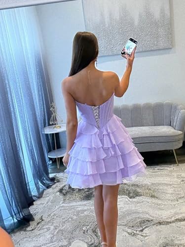 Short Homecoming Dresses for Teens Lace Sweetheart Tiered Chiffon Prom Dress LW2004