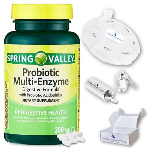 Spring Valley Probiotic Multi Enzyme Digestive Formula 200ct(1) Tablets, with acidophilus for Gut Health, Set with Fusion Shop Store Week case (1)