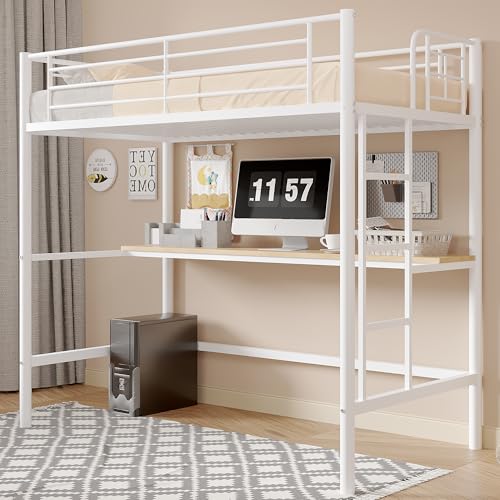 VECELO Loft Bed Twin Size with Desk, Metal Bedframe with