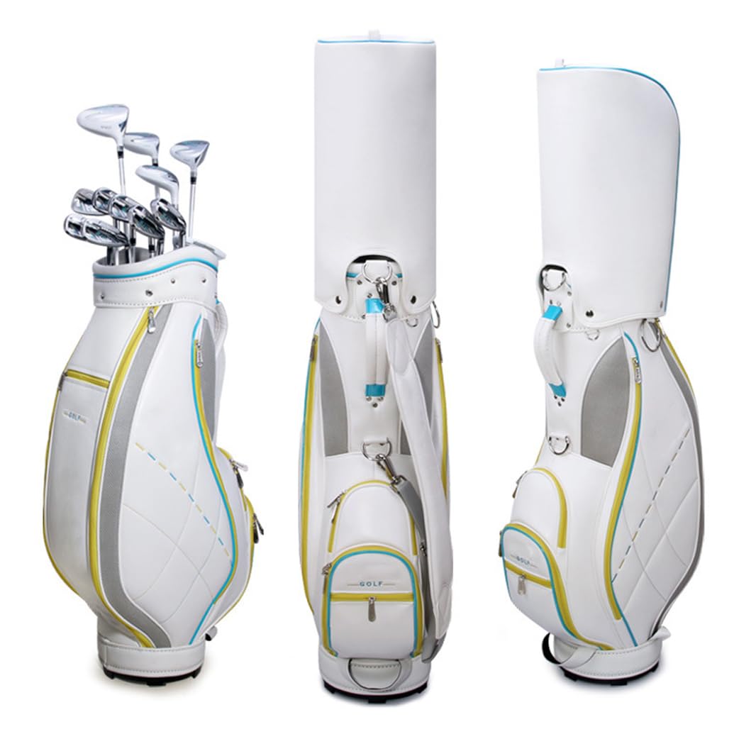 LANGWEI Bolsas para Palos De Golf para Mujer, Paquete Portátil De Gran Capacidad De Cuero PU Impermeable Blanco, Bolsa Estándar De Golf Ligera para Campo De Golf