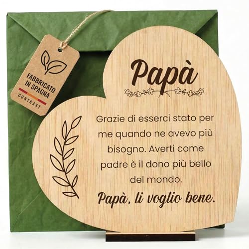 CONTRAXT Carta del papà in legno per la festa del papà. Regali speciali compleanno padri Dettagli congratulazioni cartoline padre italiano speciale felice festa del papà meravigliosa (Padre)