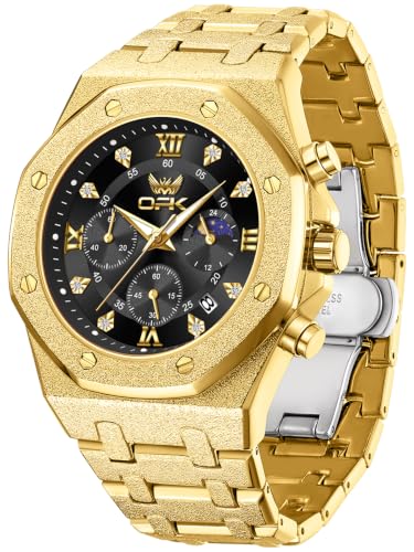 Image of OPK Men Analog Automatic Watches Waterproof Multifunction Chronograph Diamond Moon Phase Luminous Stainless Steel Band Wrist Watches
