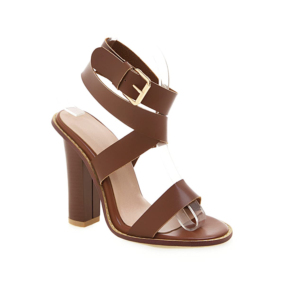 Donna Fashion Peep Toe Block Heel Buckle Strap tacco alto con sandali da 12 cm Easy Walking Evening Party Pumps for Women za199s