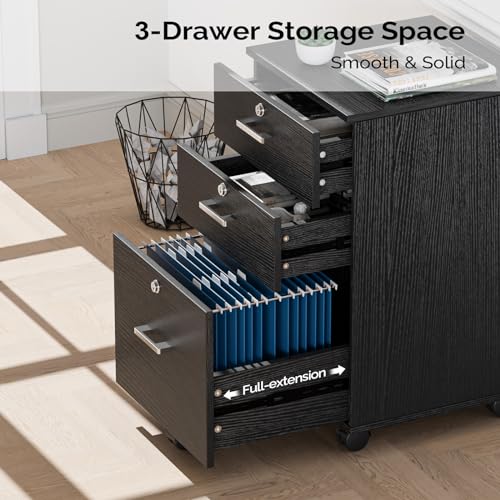 VINGLI-3-Drawer-File-Cabinet-with-Lock-Wood-Rolling-File-Cabinet-Under-Desk-File-Cabinets-for-Home-Office-Mobile-Printer-Stand-File-Cabinet-for-Letter-Sized-Files-26-HCaster-Included-Black VINGLI 3 Drawer File Cabinet with Lock Wood Rolling File Cabinet Under Desk File Cabinets for Home Office Mobile Printer Stand File Cabinet for Letter Sized Files 26 HCaster Included Black