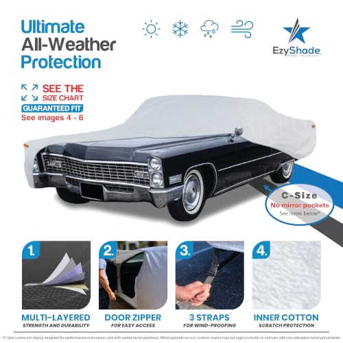 Image of EzyShade Multi-Layer Waterproof Sports Car Cover - See Vehicle Size-Chart - Outdoor Full Exterior Covers for Automobiles - Thunderbird Impala Grand Fury Classic Cars. Size C7 (See SizeChart)