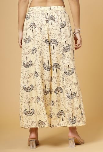 Image of Pistaa's Women's Regular Fit High Rise Pure Cotton Big Flair Printed Regular Palazzo