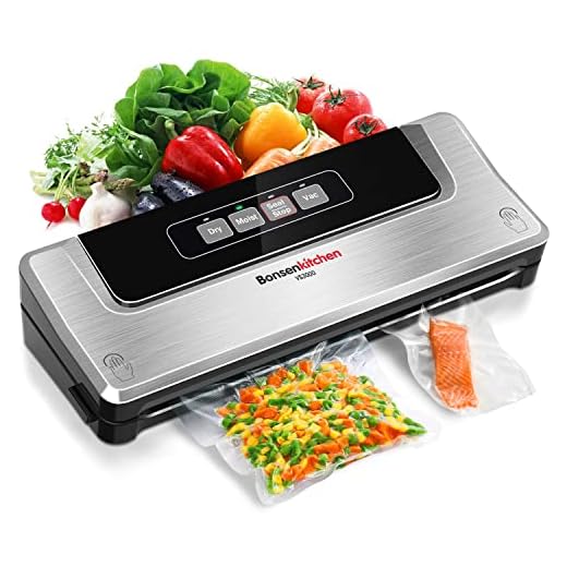 Bonsenkitchen Envasadora al Vacío 4 en 1 para Uso Doméstico y Comercial, Máquina Selladora al Vacio Alimentos Secos y Húmedos, Incluye 10 Bolsas de vacío de Grado alimenticio de 20 x 300 cm