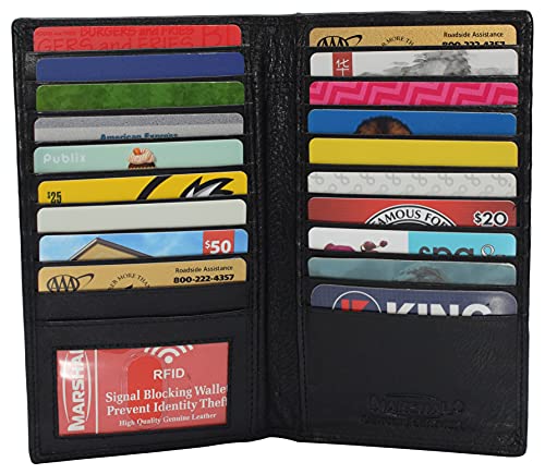 MARSHAL Genuine Leather Mens Long ID 19 Credit Card Security Wallet RFID Blocking (Black)3