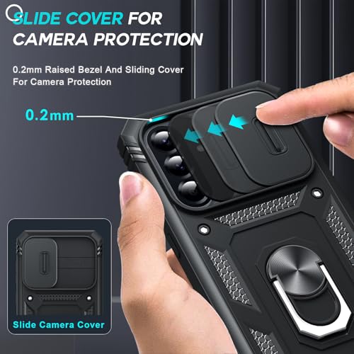 LeYi for Samsung Galaxy A56 5G Case with Camera Cover Slider, 360 Full Body Tough Armor Phone Cover Hard Heavy Duty Protective | 2 Tempered Glass Screen Protector | Ring Stand Holder for A 56, Black - Image 4