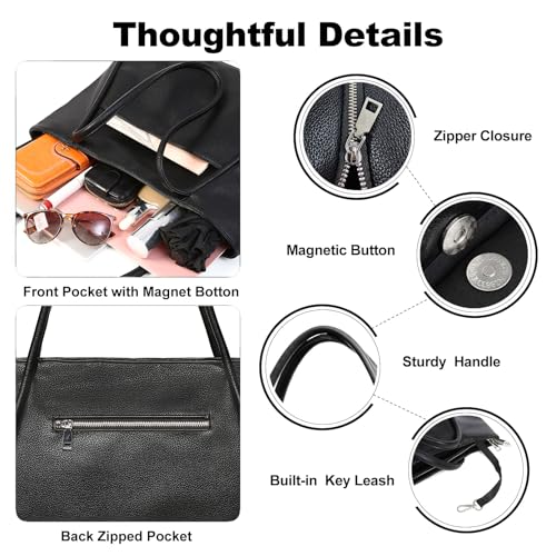 Image of Large Tote Bag for Women Work with Zipper 16L Vegan Leather Ladies Travel Purses and Handbags