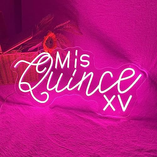 Image of Mis Quince Custom Quinceanera Led Neon Sign Light for Wall Decor,Pink Neon Light Mis XV Anos Sign,Wall Art Neon Led Light Up Signs Personalized Birthday Gifts for Her,Size:19.7inch
