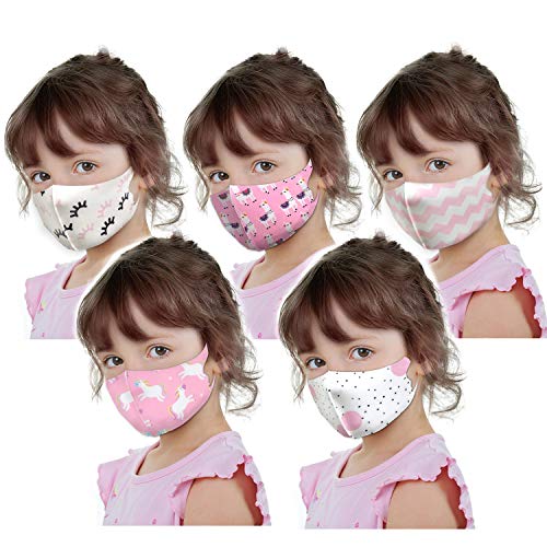 Kids Reusable Washable Face Bandanas Protective Covering For Children 4 Pieces Set (Girl 5 Set Face Cover)