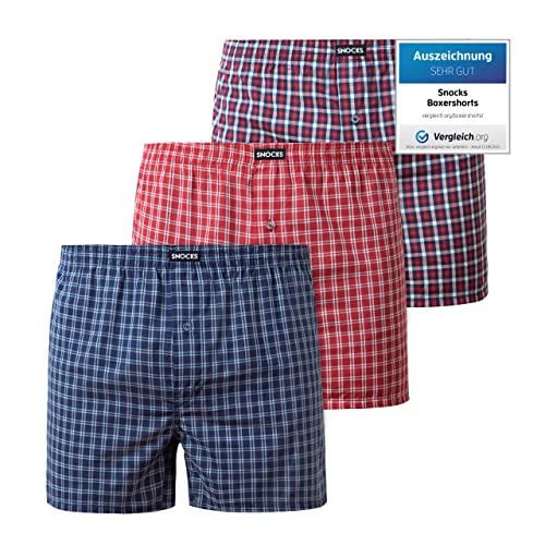 Snocks American Boxershorts Herren Weit 3 Paar Mix (Klein Kariert) Größe S Unterhosen Männer Herren Unterhosen Herren Boxershorts Baumwolle Boxershort Herren