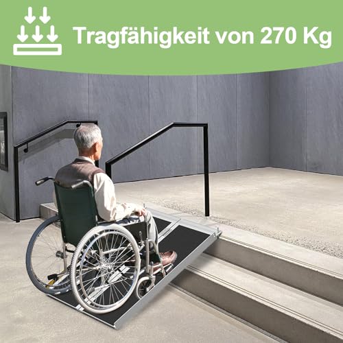 Herrselsam 61x73cm Rollstuhlrampe Belastbar bis 270KG Rollstuhlrampe mit Rutschfester Oberfläche Tragbare Rollstuhlrampe Rollstuhlklapprampe für Zuhause Stufen Treppen Türöffnung