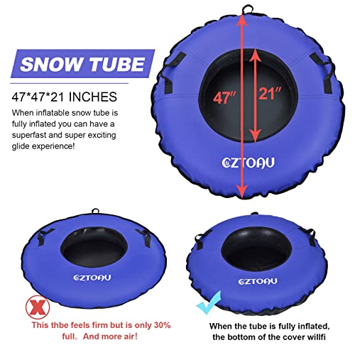 Cztoau 44" Heavy Duty Snow Tube With Premium Canvas Cover, High Speed Inflatable Sledding Tube - Commercial Grade Sled For Kids And Adult (Red) (Blue) #TOP3