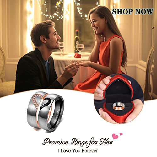 Personalized Couples Promise Ring Set for Him and Her Free Engraving Stainless Steel Engagement Wedding Rings Band Set for Men and Women Valentines Day Jewelry (Black+Rose Gold(2pcs))3
