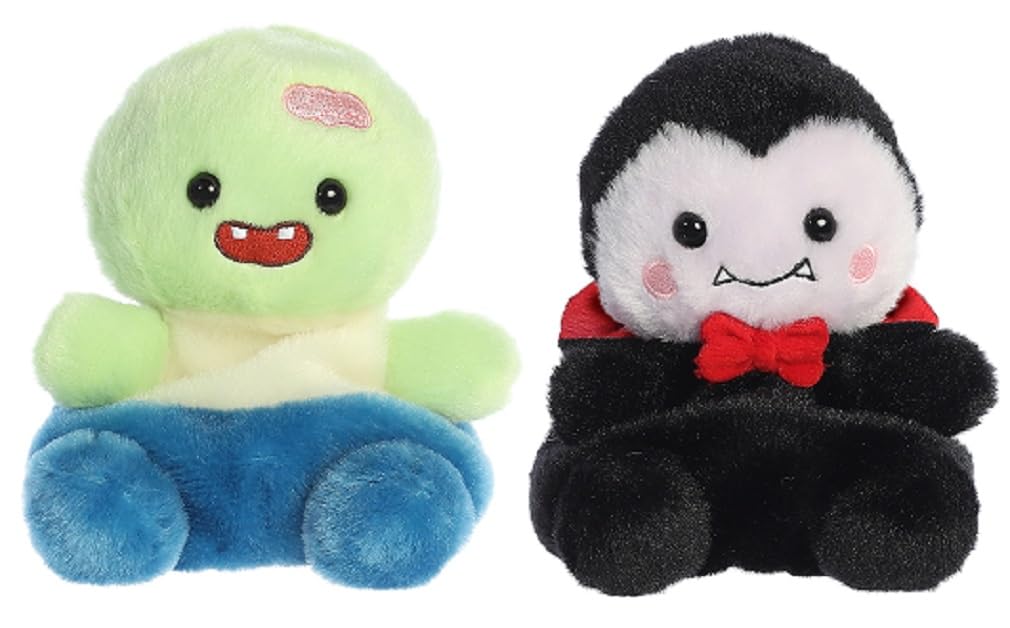 Aurora 2 Piece Halloween Palm Pal Stuffed Plush Bundle, Viktor Vampire and Brainy Zombie