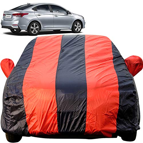 Image of Autofact Car Body Cover for Nex Gen Verna 2017 /2018 (Mirror Pocket, Premium Fabric, Triple Stitched, Fully Elastic, Red /Blue Color)