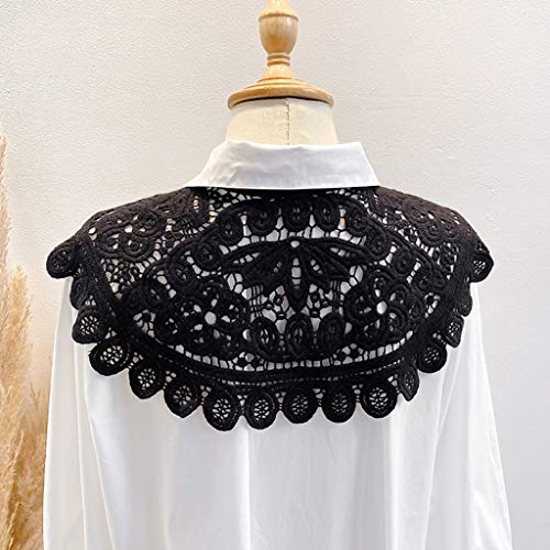 appuivbt Women Hollow Out Crochet Lace Fake Collar Floral Lace False Collar Shawl Faux Pearls Button Short Poncho Capelet4