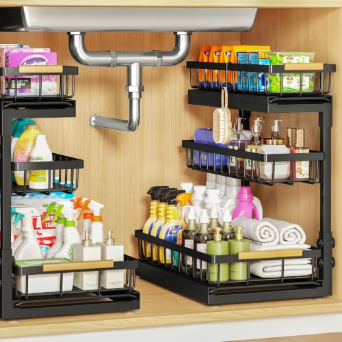 Image of Under Sink Organizer and Storage for Bathroom and Kitchen - 2 Pack 3 Tier