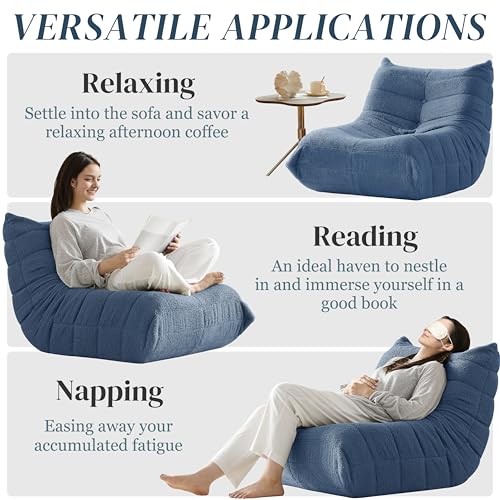 Image of Gazecaia Comfy Bean Bag Chair for Adults Teens | Fireside Floor Lounge Chair, Soft Teddy High-Resilience Memory Foam Bean Bag Couch with Non-Slip Base, for Living Room Bedroom Apartment Office, Blue
