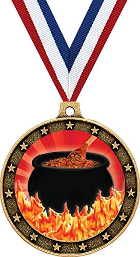 Gold Chili Cook Off Medals - 2.5 Flaming Hot Chili Pot Cooking Award Medal