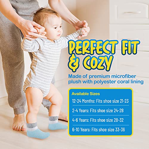 Debra Weitzner 6 Pairs Warm Fuzzy Socks for Kids with Grippers - Non Skid Slipper Socks for Toddlers2