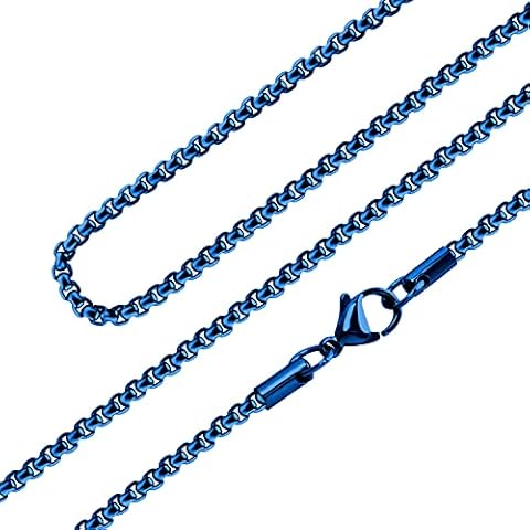 555Jewelry Thin 2.5mm Stainless Steel Box Chain Necklace for Men & Women, Lightweight Stainless Steel Necklace for Men, Necklace Chain For Men, Blue, 22 Inch Cover