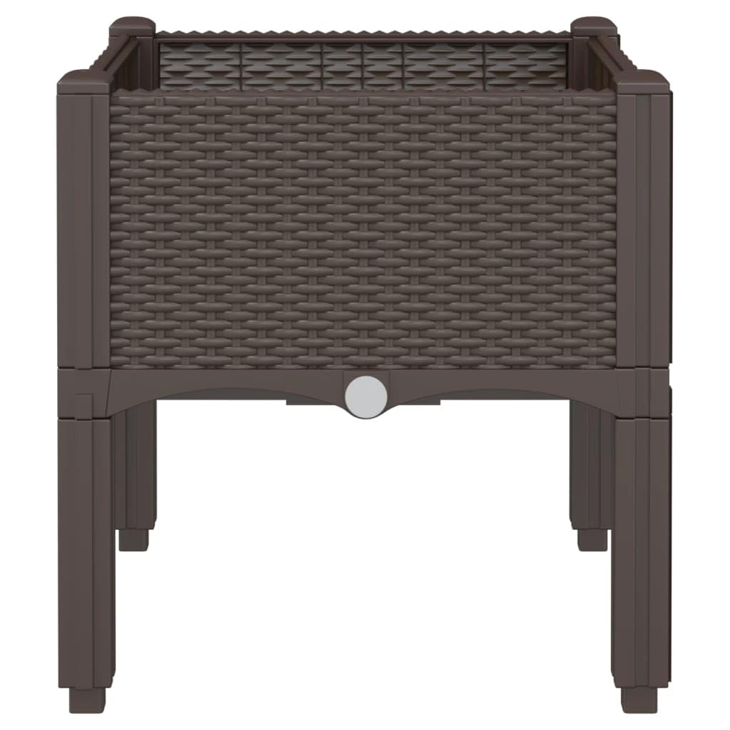Donica ogrodowa z nóżkami brązowa 40x40x42 cm PP podwyższona donica na patio taras do roślin pnących warzyw kwiatów rattanowy design pojemna odporna