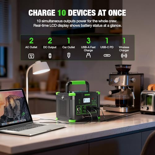 Image of 1000W Portable Power Station 999Wh Solar Generator for Outdoor Home | with 120V AC Outlet, 10-Port, PD 60W Fast Charging Backup Battery Pack Power Supply Camping Travel Emergency RV Van Hunting