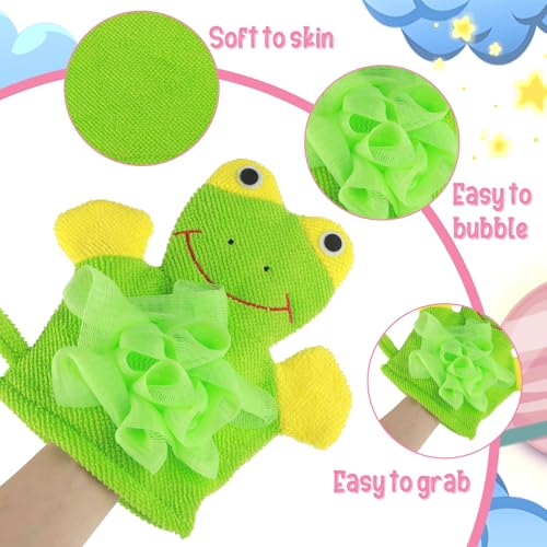 Kids Bath Gloves, 4/2pcs Shower Gloves Loofah for Kids Exfoliating BathGlove Body Scrub Glove Exfoliating Scrubber BallEasy to Lather Lovely Animal Colorful Design (4) - Image 4